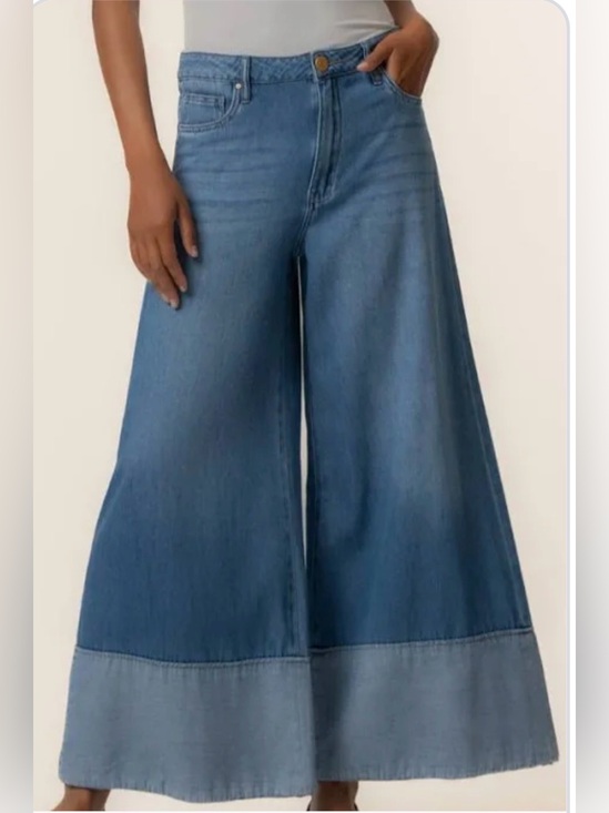 Kut from the Kloth Denim - KUT FROM THE KLOTH Blake High Rise Crop Wide Leg in Medium Wash with Hem Detail